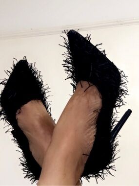 Cape Robbin Black Fringe Pointed-Toe Heels